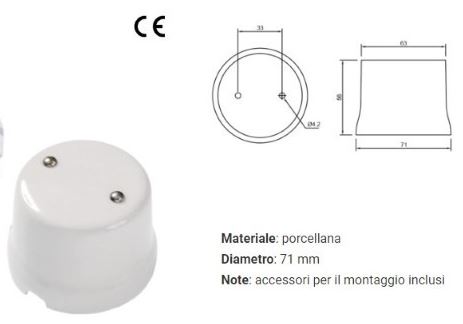 Scatola di derivazione in porcellana bianca D70